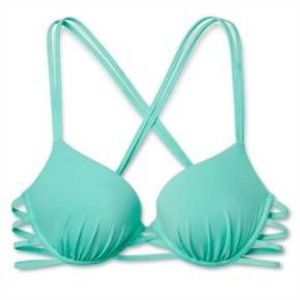 Women's Cross Back Push Up Halter Bikini Top